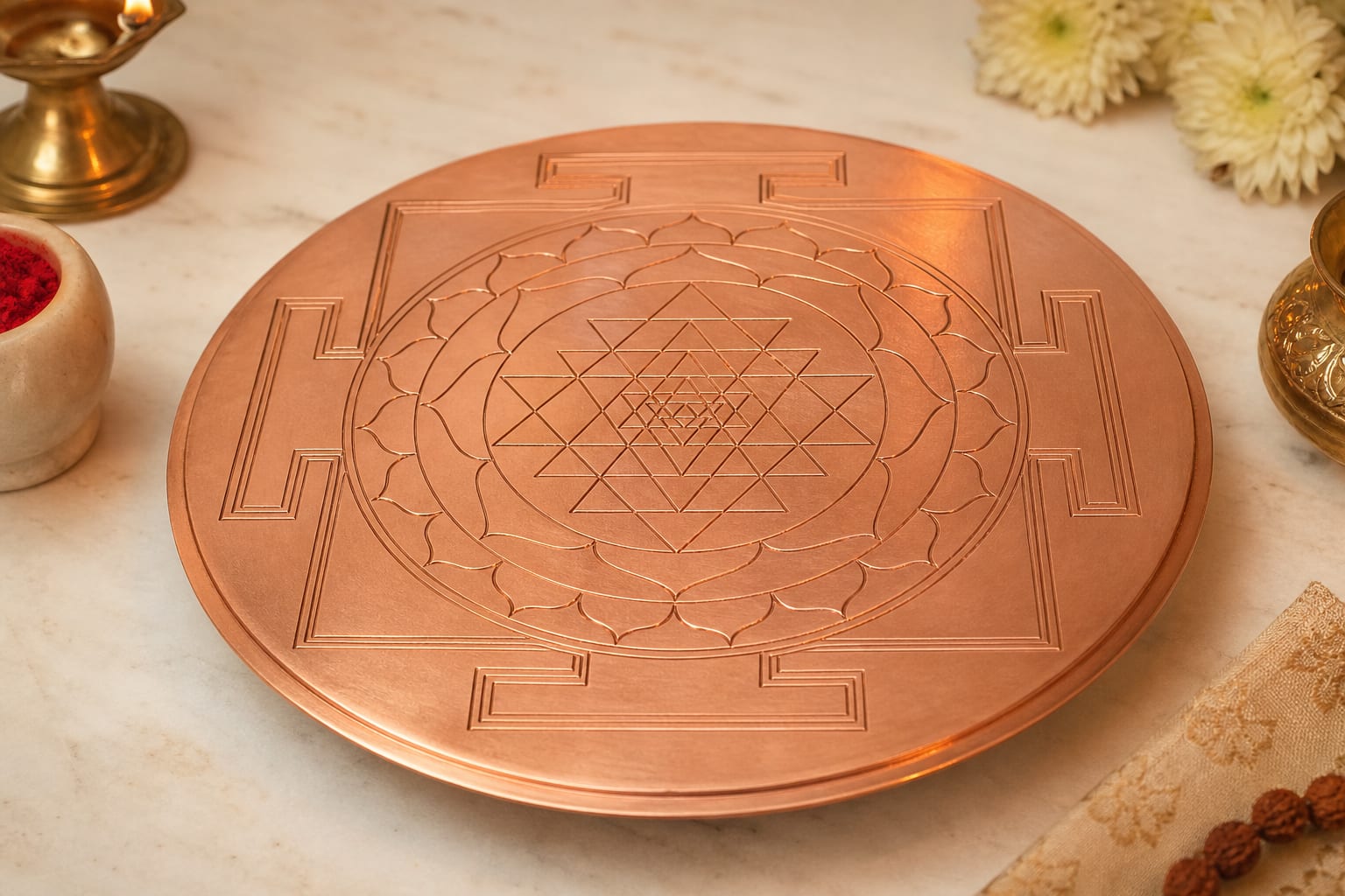 Copper Shree Yantra sacred geometry plate