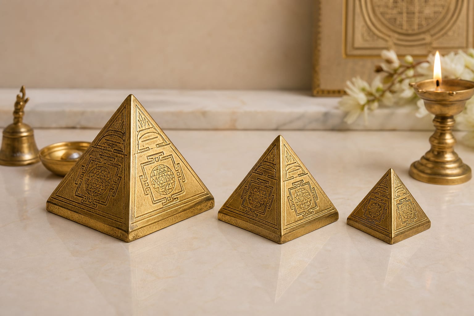 Brass Vastu pyramid set