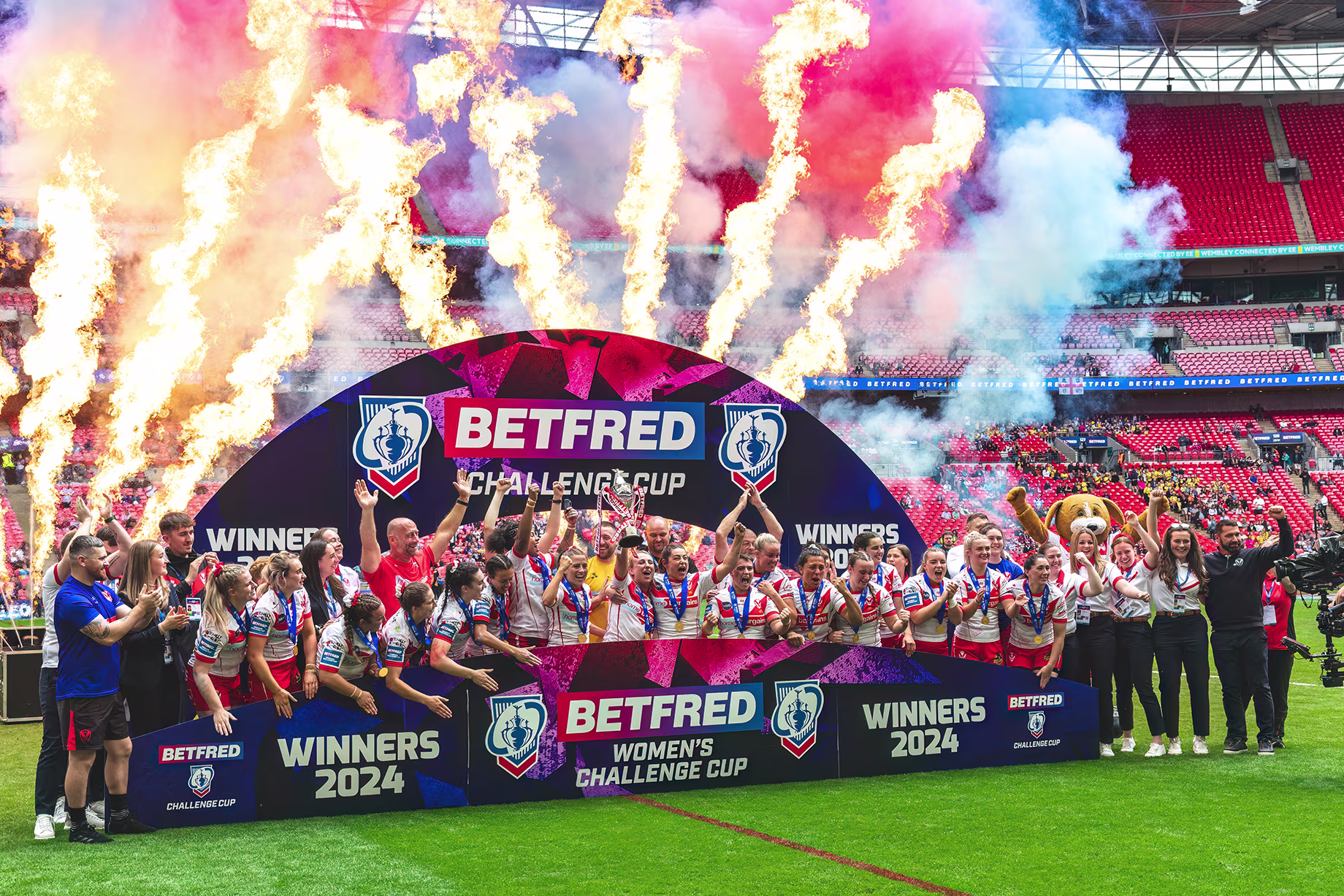 Fireworks and celebration at St Helens rugby stadium