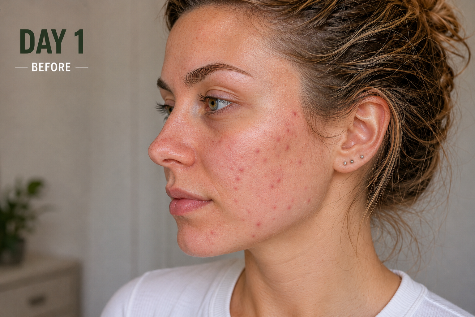 Overloaded skincare shelf before minimalist reset