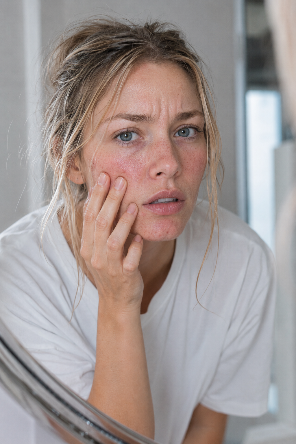 Skin barrier damage illustration showing redness and flaking