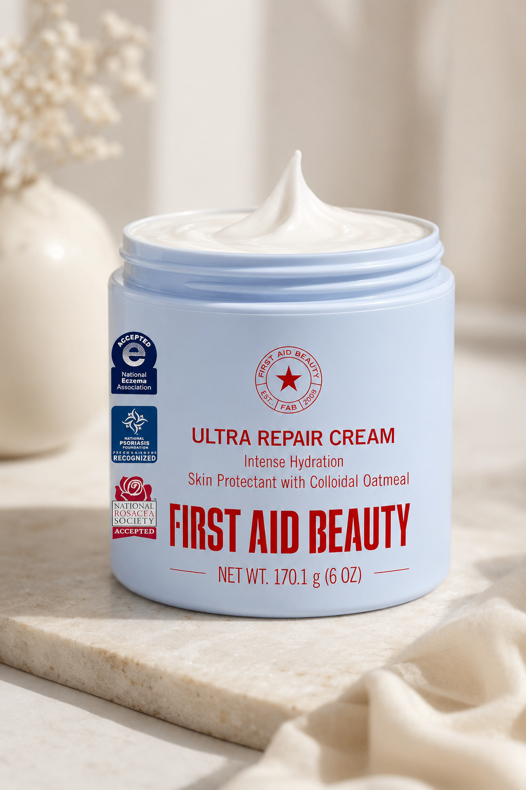 First Aid Beauty Ultra Repair Cream tub — best overall moisturizer for damaged skin barrier