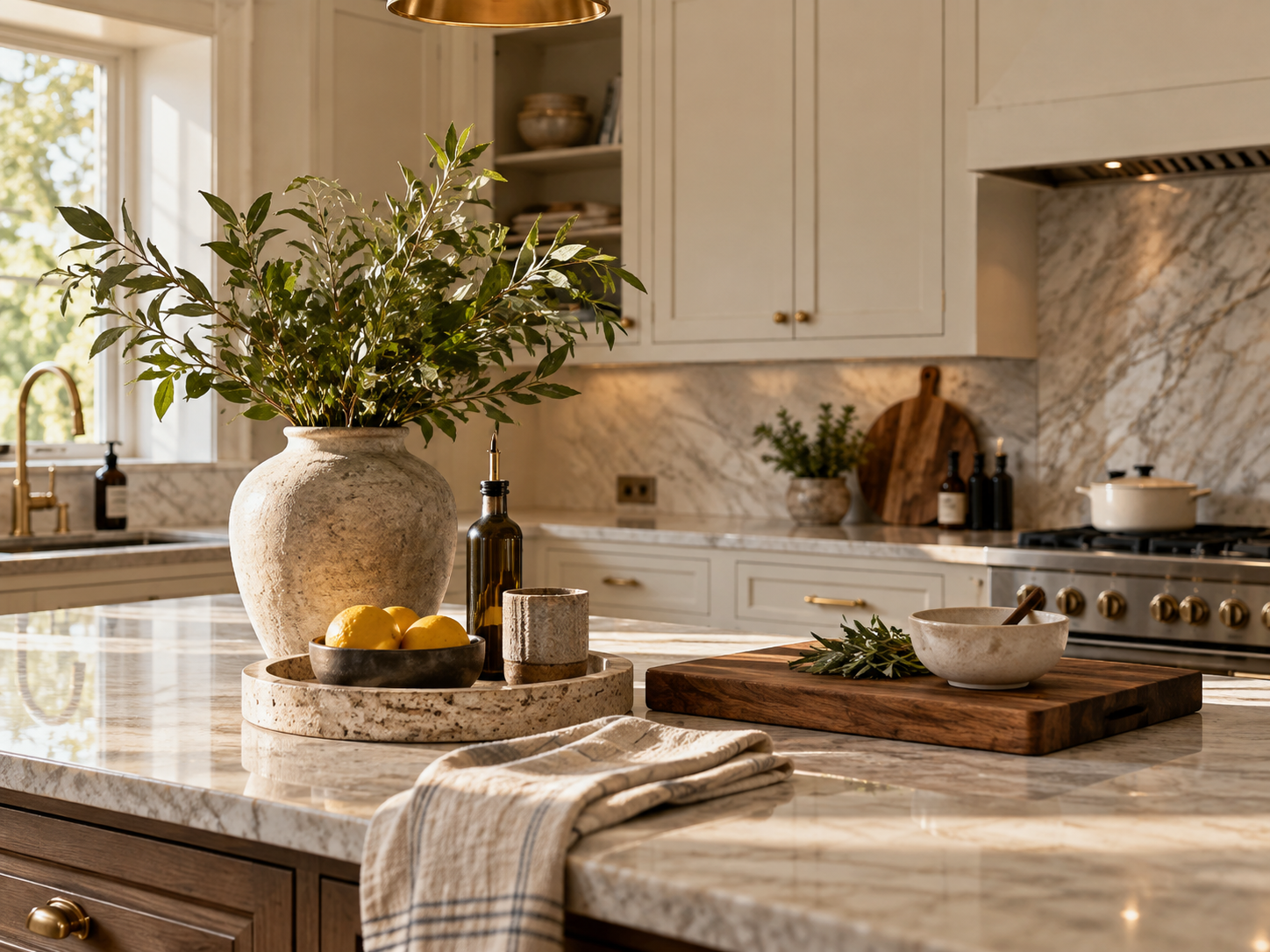 Intentionally styled kitchen countertop with minimal objects