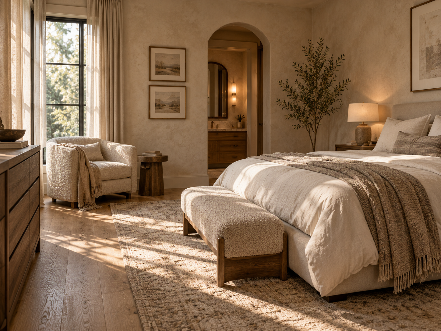A comfortable reading chair in a calm bedroom corner creating a private retreat