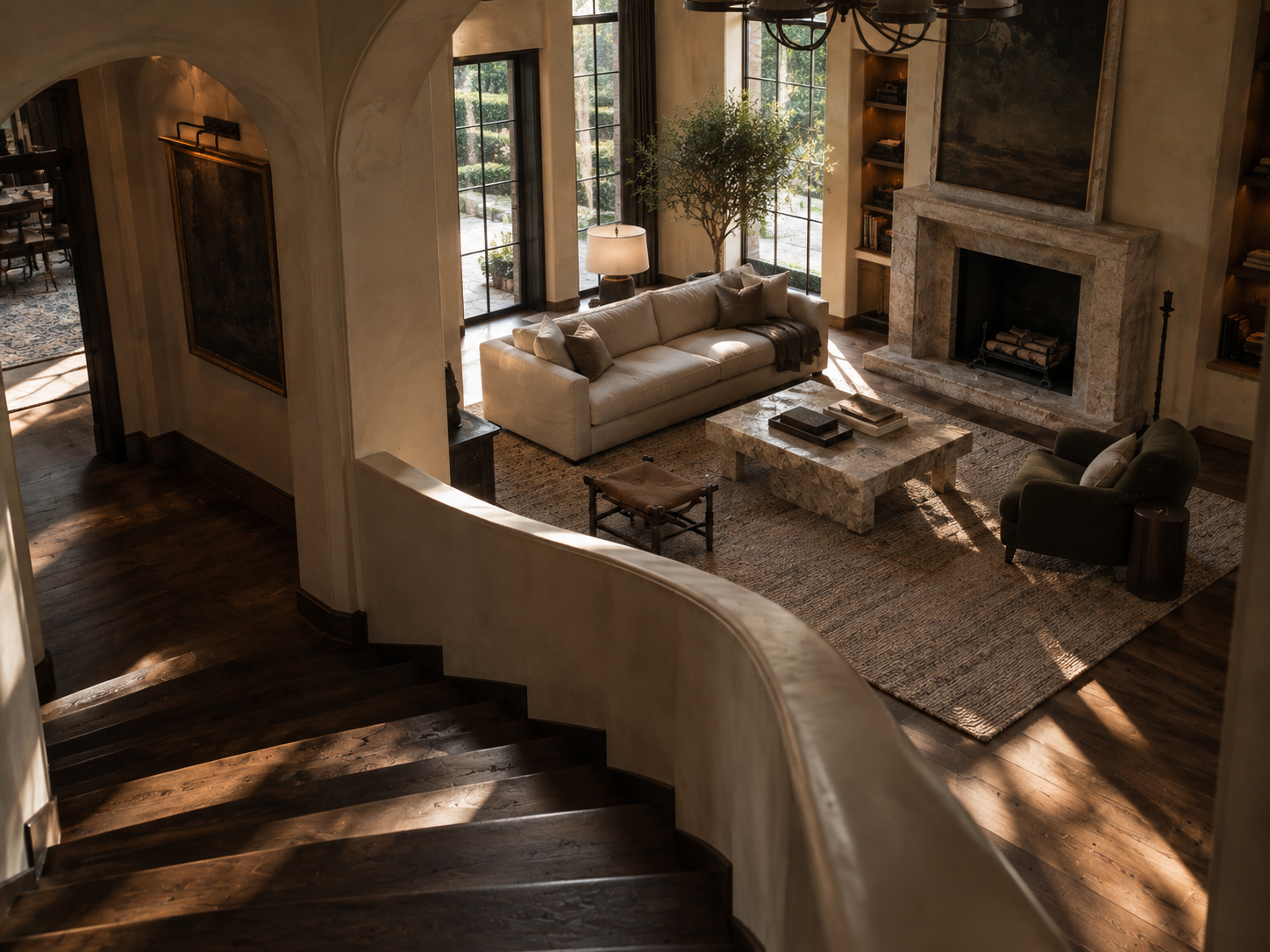 Distinctive sculptural furniture pieces creating quiet visual drama in a sophisticated living room