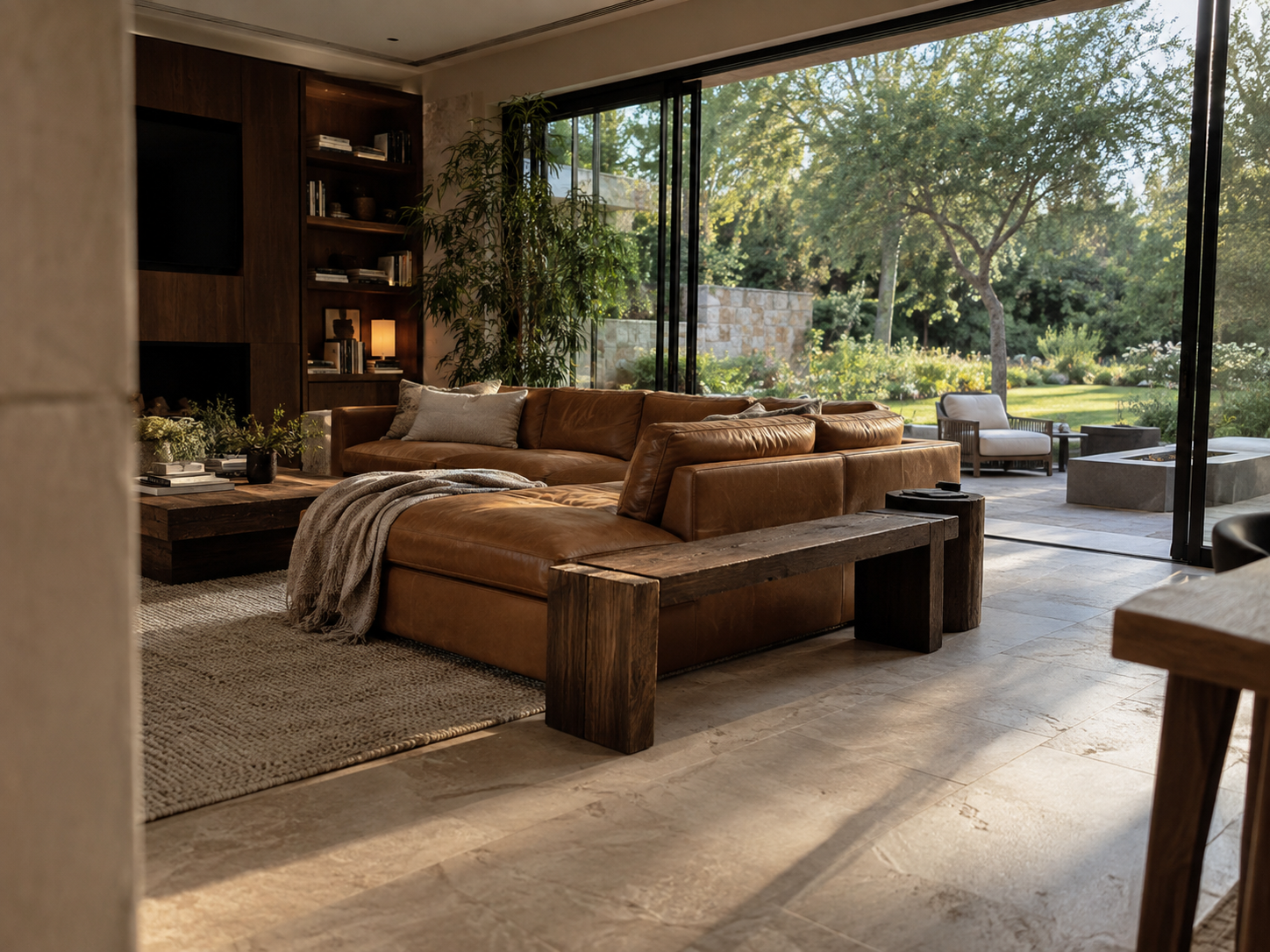 Elegantly proportioned long living room balanced through careful furniture arrangement and visual rhythm