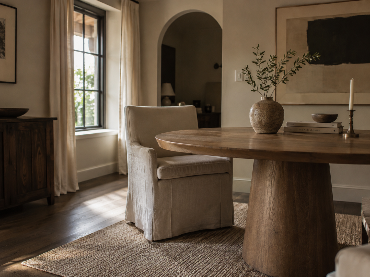 Well-proportioned living room furniture in natural materials creating a quietly refined interior