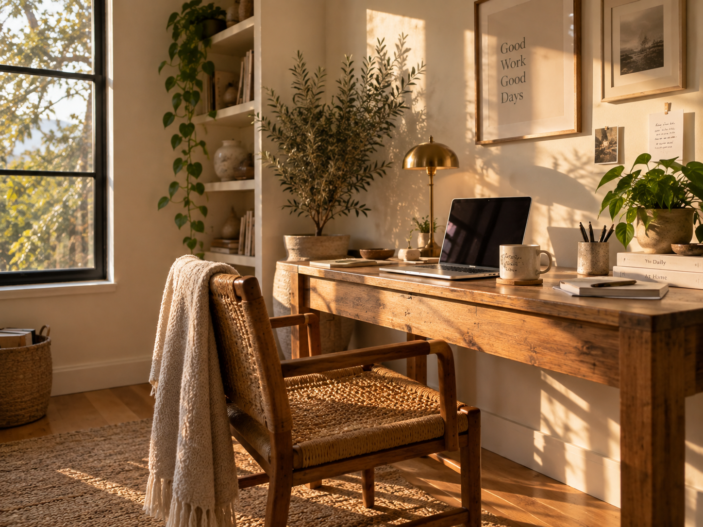 Functional yet sophisticated everyday living space with natural materials and refined practical details