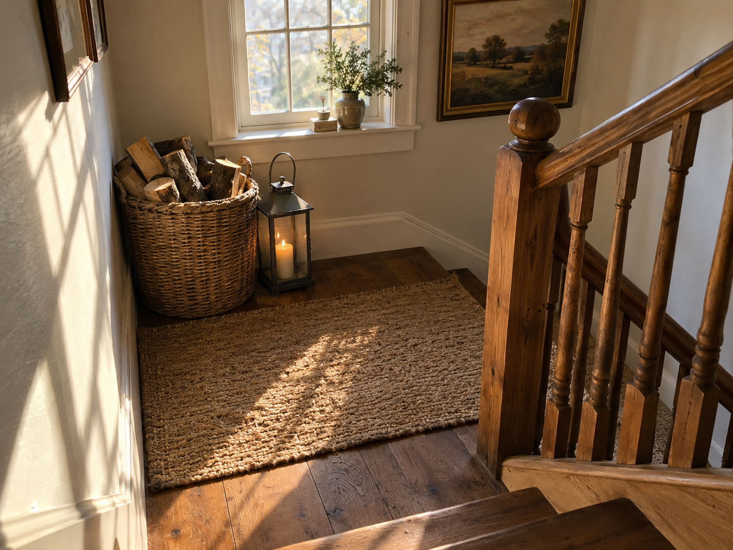 A quiet home corner styled with soft light and cozy textiles for a warm, inviting atmosphere