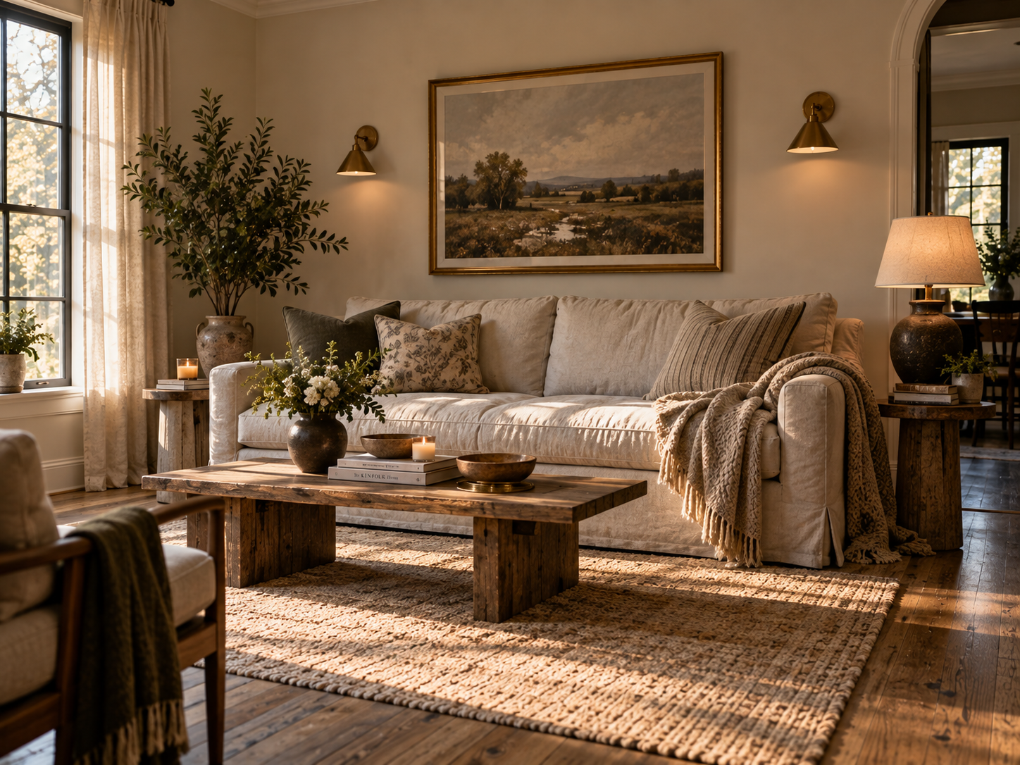 A refined living room featuring timeless furniture with clean lines and a calm, considered composition