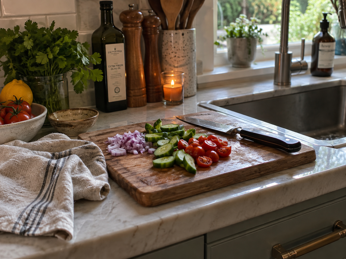 Kitchen preparation area with generous countertop space and refined material choices