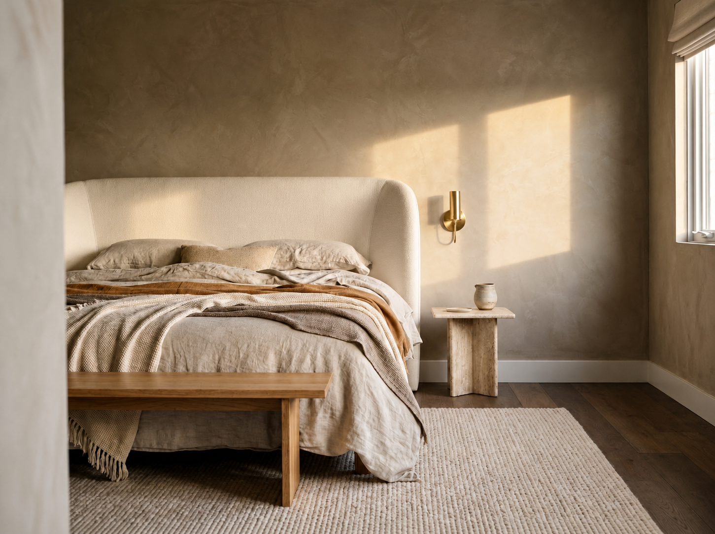 Bedroom framed with natural light through generous windows creating a calm luminous interior