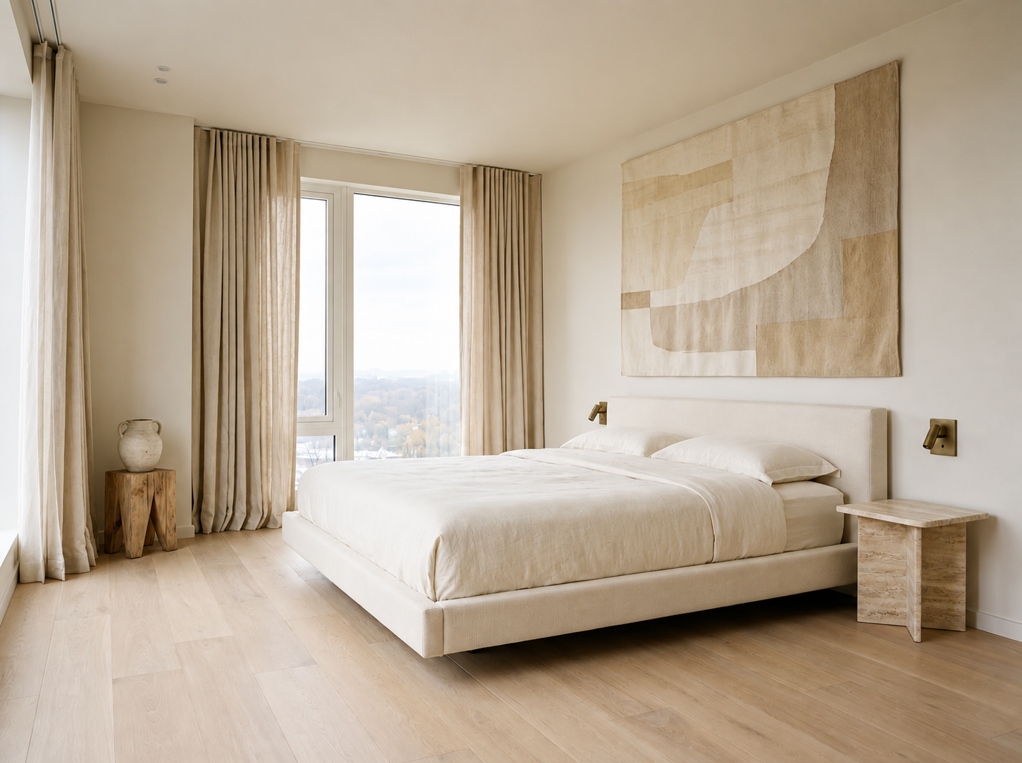 Custom bedroom woodwork with built-in joinery creating architectural depth in a luxury interior
