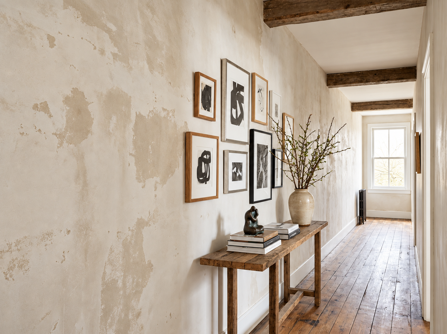 Interior wall with considered art and architectural interest adding depth and character to an otherwise plain room
