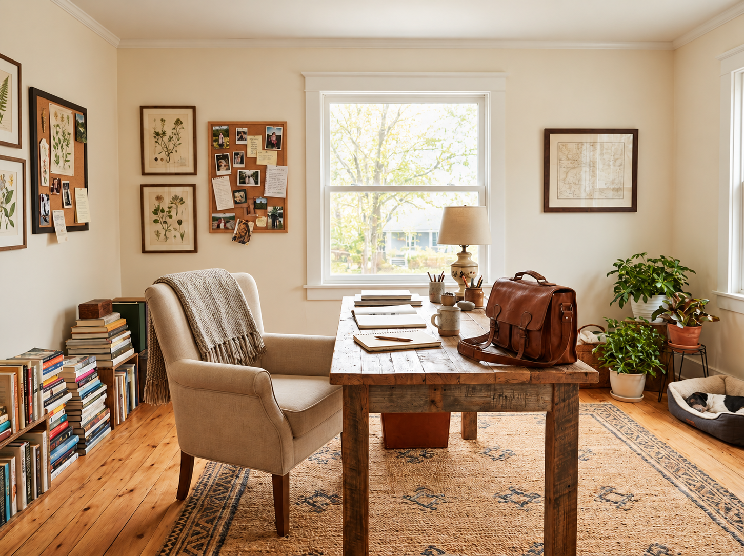 Calm and considered living room that feels genuinely lived-in with warm textures and a few personal objects placed with intention