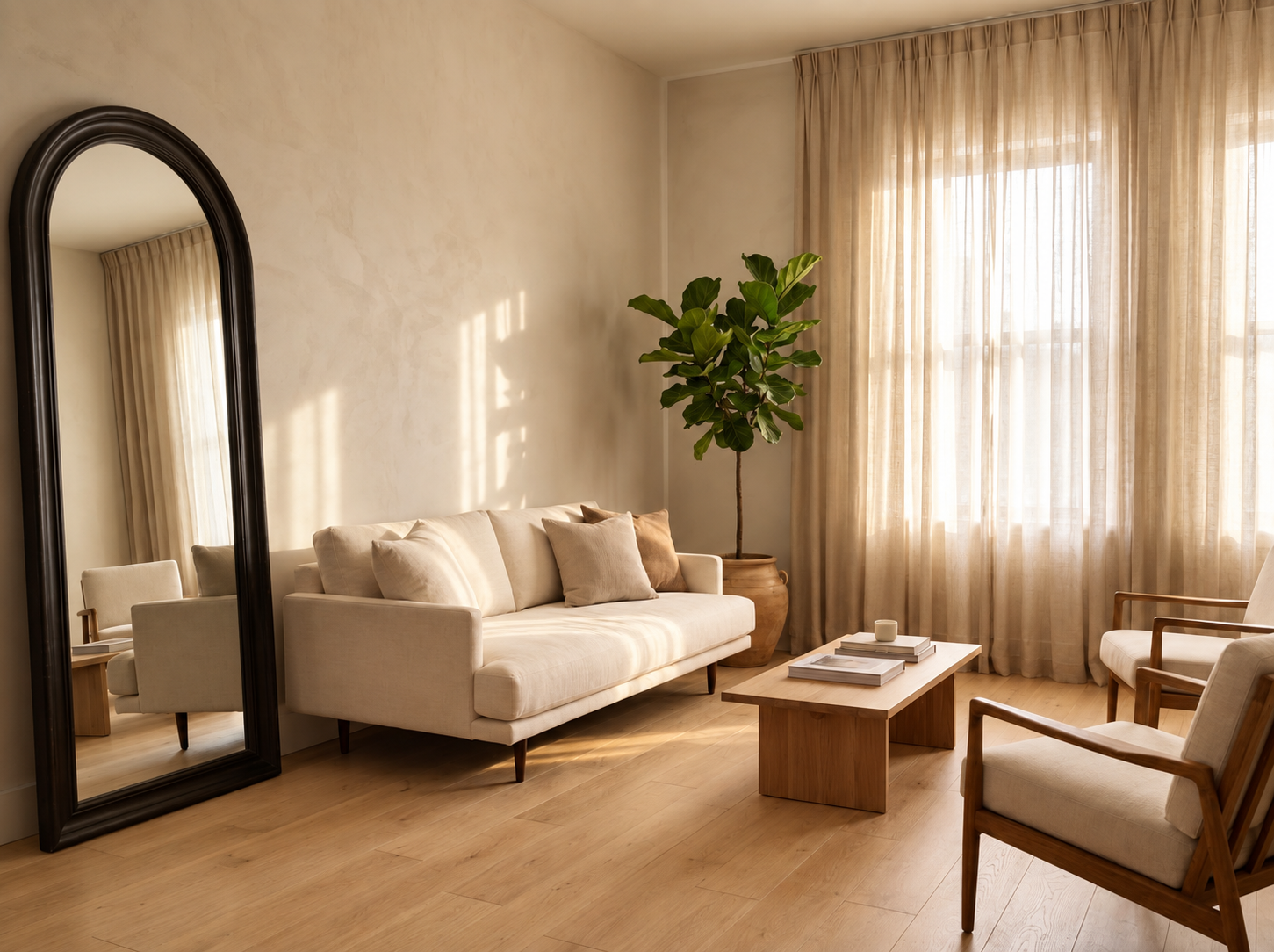 Living room with open visual breathing space and minimal furniture arrangement