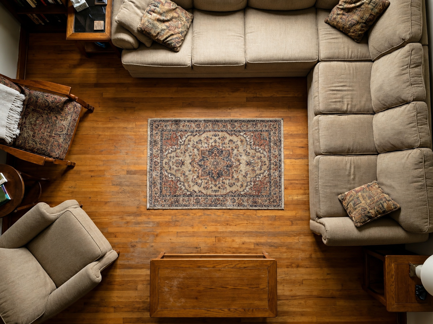 Open living room floor plan with intentional furniture layout creating spacious flow