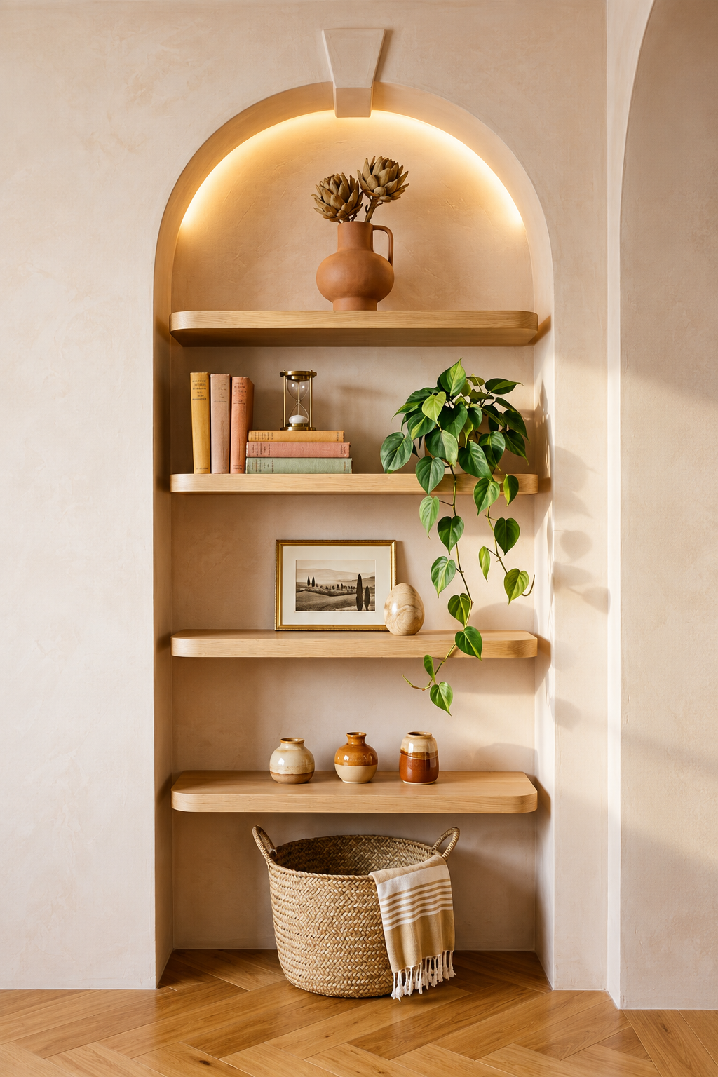 Forgotten corner of a home transformed into a useful and styled interior feature