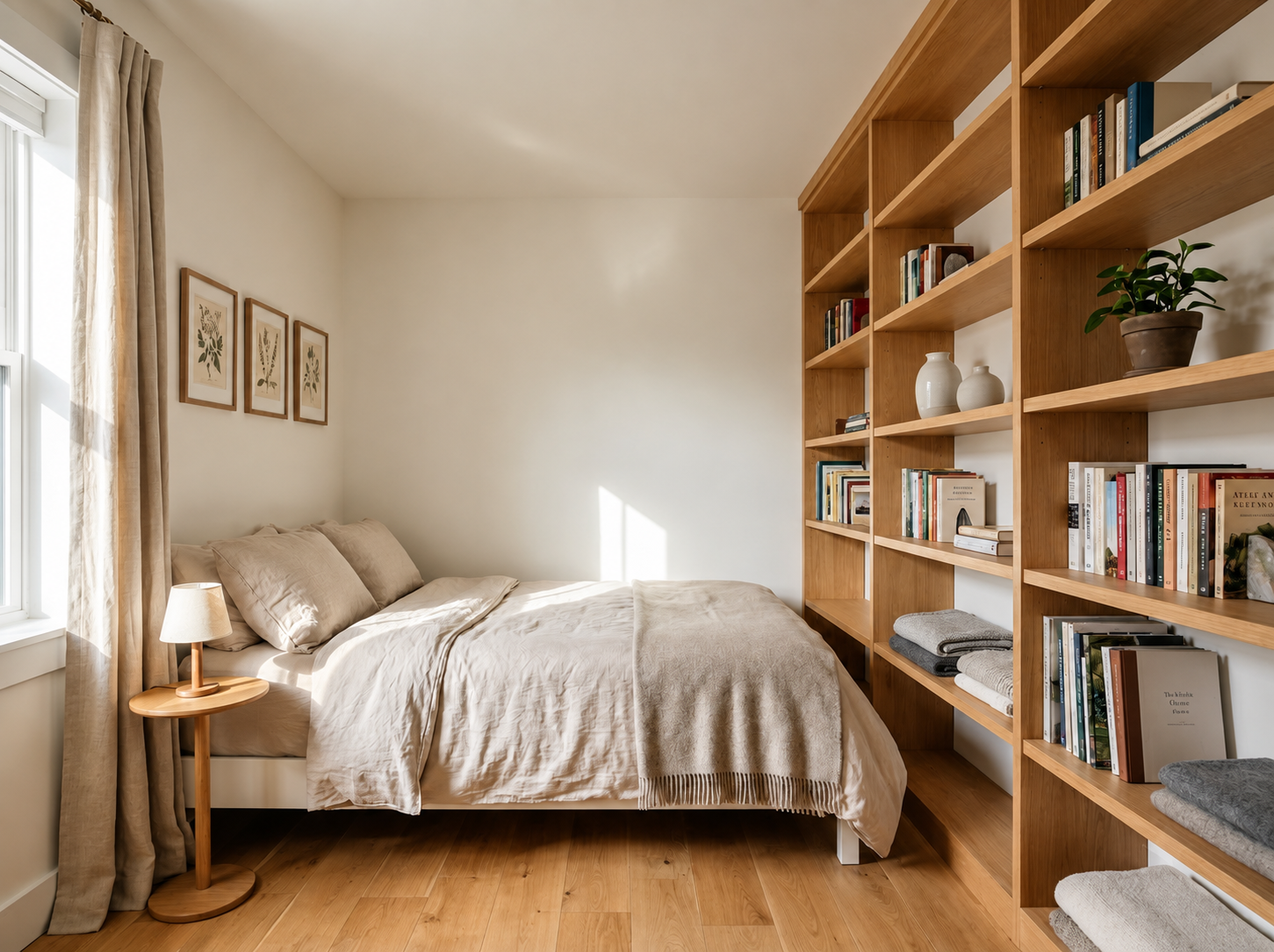 Bedroom interior styled around key visible pieces with intentional negative space and calm atmosphere