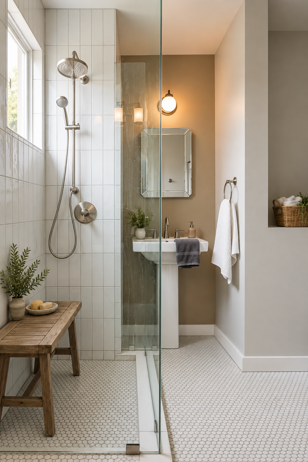 Small bathroom with a clear visual focal point drawing the eye through the space