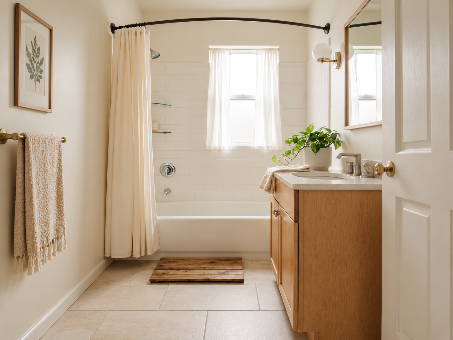 Small bathroom entrance with door placement that affects the perception of space
