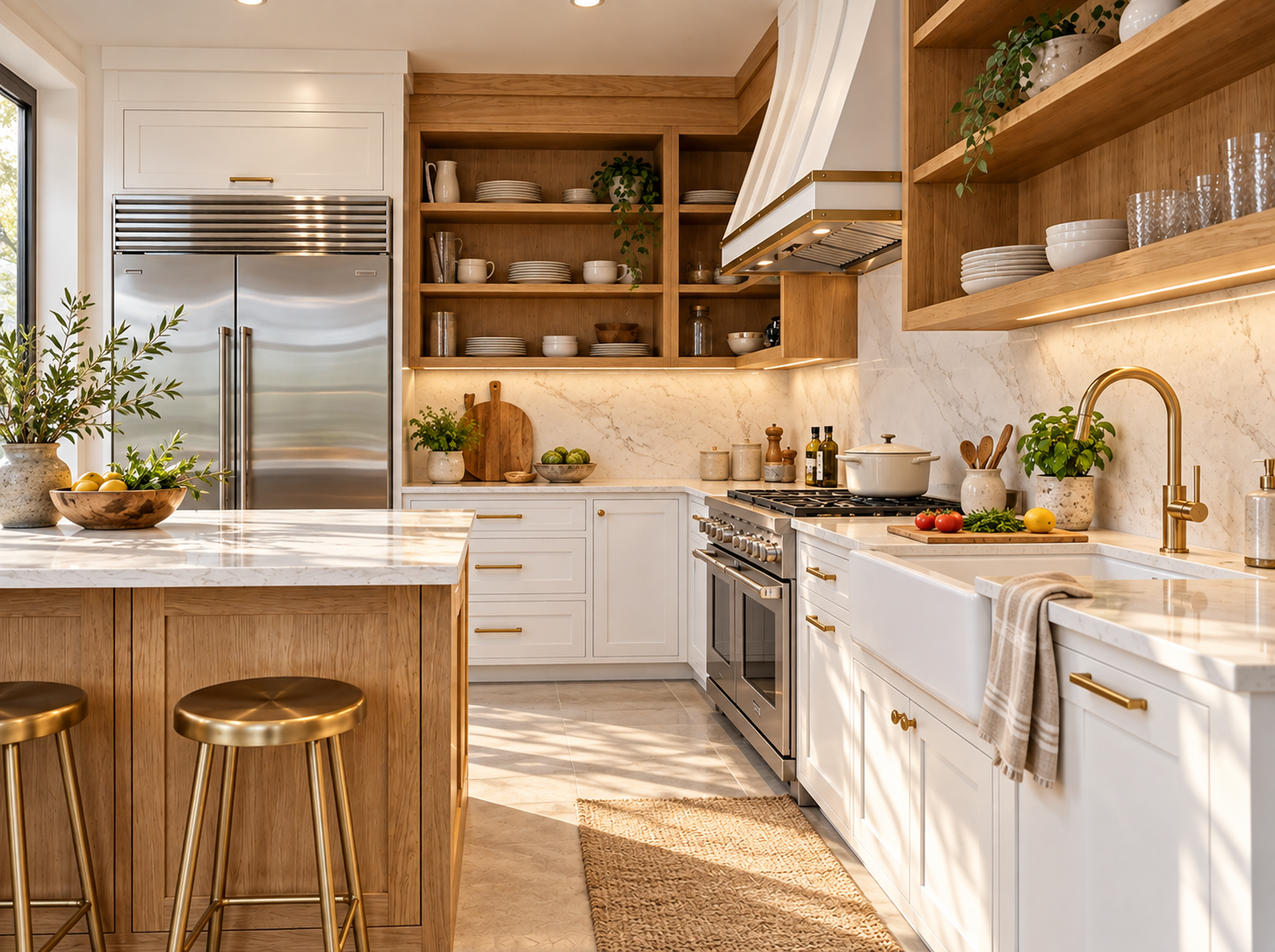 Kitchen with related cooking tools and ingredients stored together for efficient use