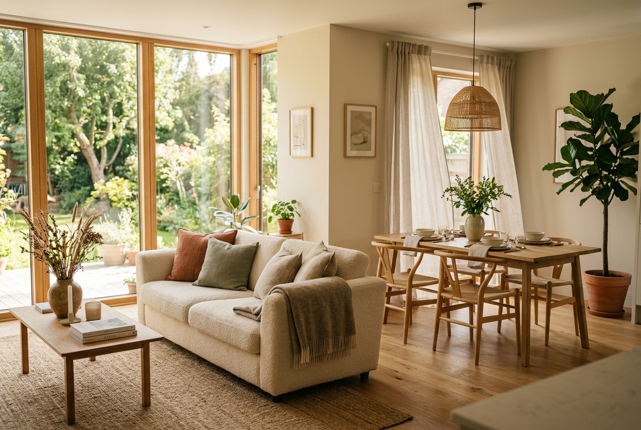 Harmonious interior design with cohesive colour palette and materials creating a unified home