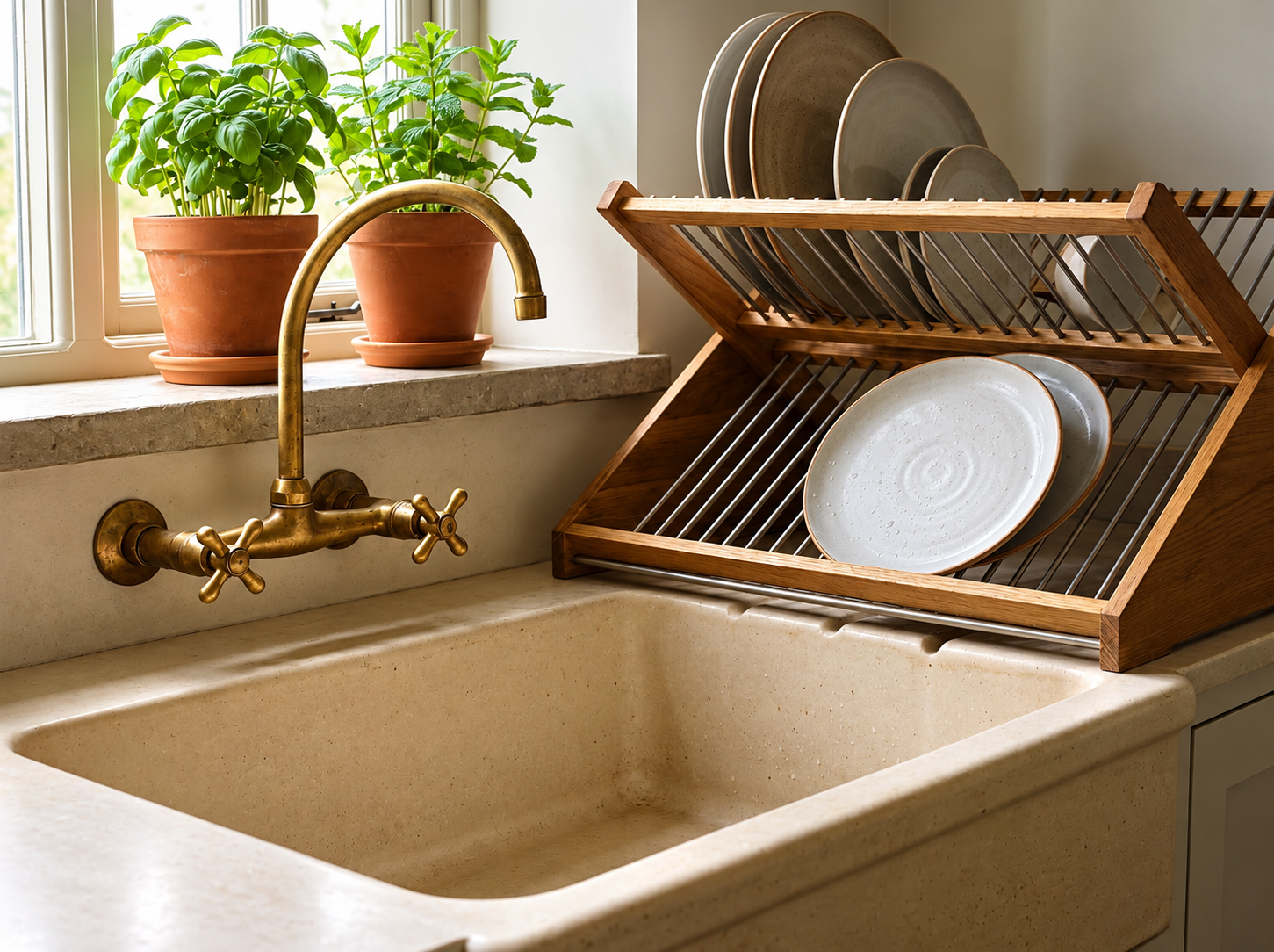 Kitchen interior with warm natural materials adding texture depth and lasting character to the overall design