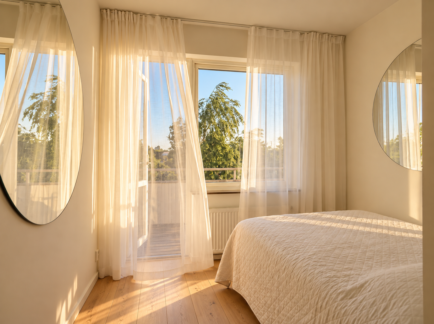 Small bedroom with natural daylight filling the space and making the room feel larger and more open