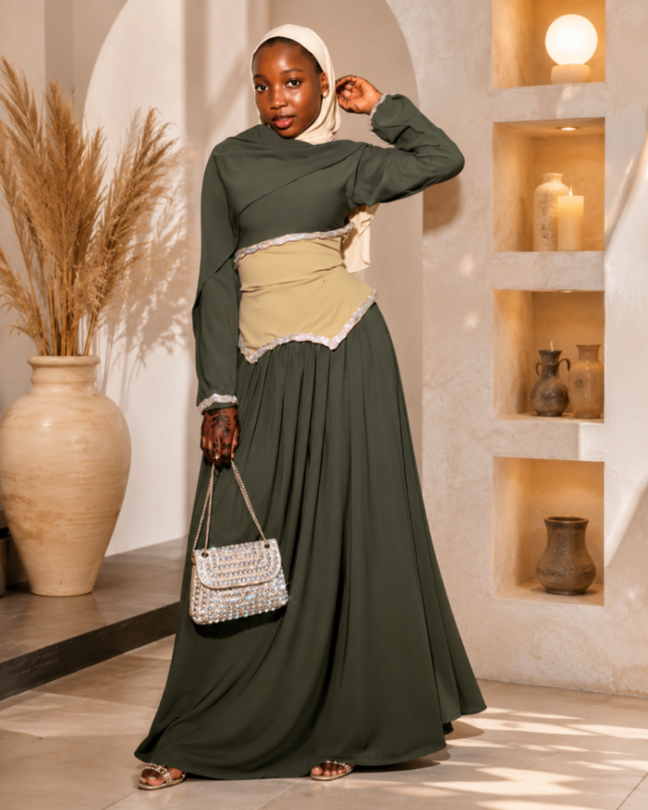 corset olive green dress Satin Off-the-Shoulder Corset Dress