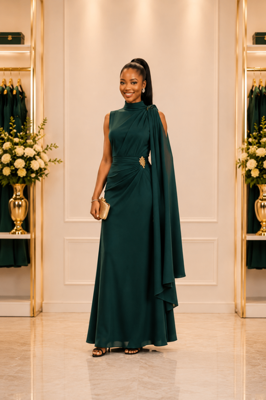 emerald green dress with cape Green Emilia Cape Dress Raishma
