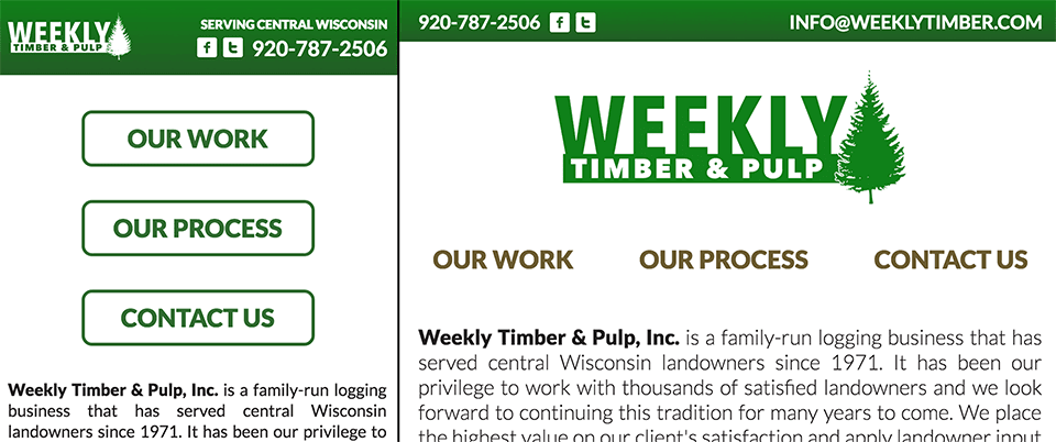The site logo appears on mobile in the upper left hand corner in white, and on desktop just above the navigation in green. The site logo appears on mobile in the upper left hand corner in white, and on desktop just above the navigation in green.