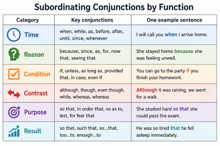 Subordinating Conjunctions by Function Subordinating Conjunctions by Function
