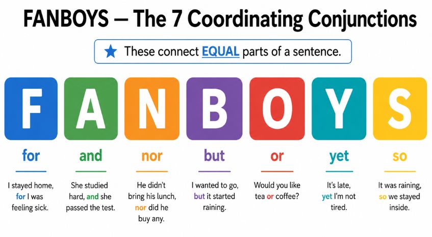 FANBOYS — The 7 Coordinating Conjunctions FANBOYS — The 7 Coordinating Conjunctions