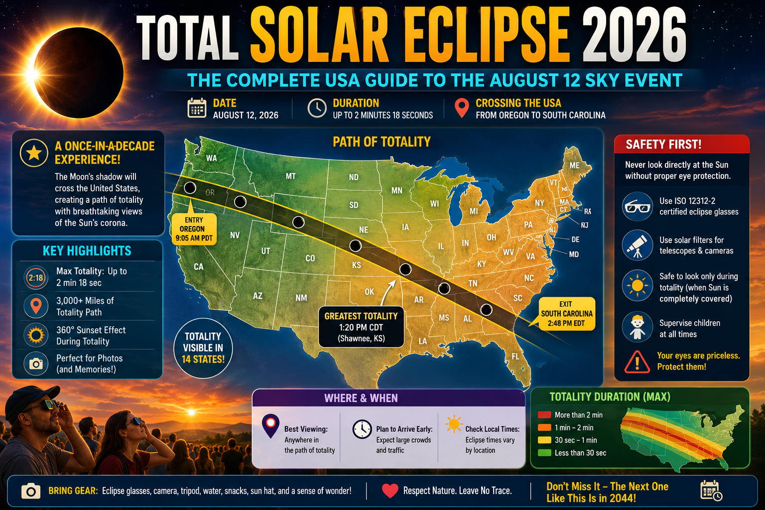 Total Solar Eclipse 2026: The Complete USA Guide to the August 12 Sky Event (Times, Visibility Map, and Safety Tips)