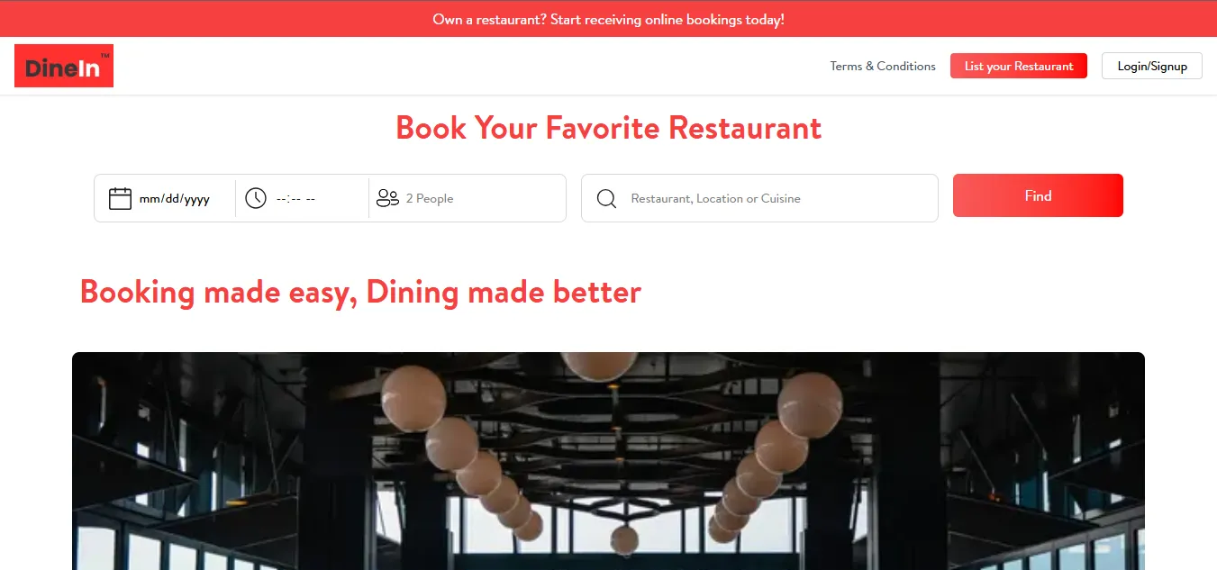 DineIn Restaurant Booking Platform