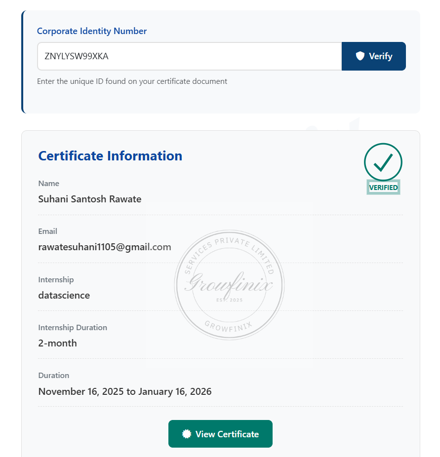 Web Development Internship Certificate