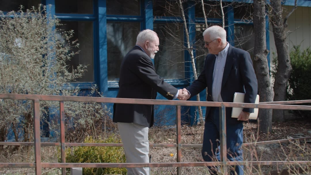 Michael B. Jackson and Bill Coates, two original members of the Quincy Library Group, reunited on camera for the first time in years. Jackson was the environmental attorney; Coates was the city council member.