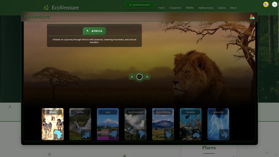 EcoVenture website with myNaturevista nature widget integration