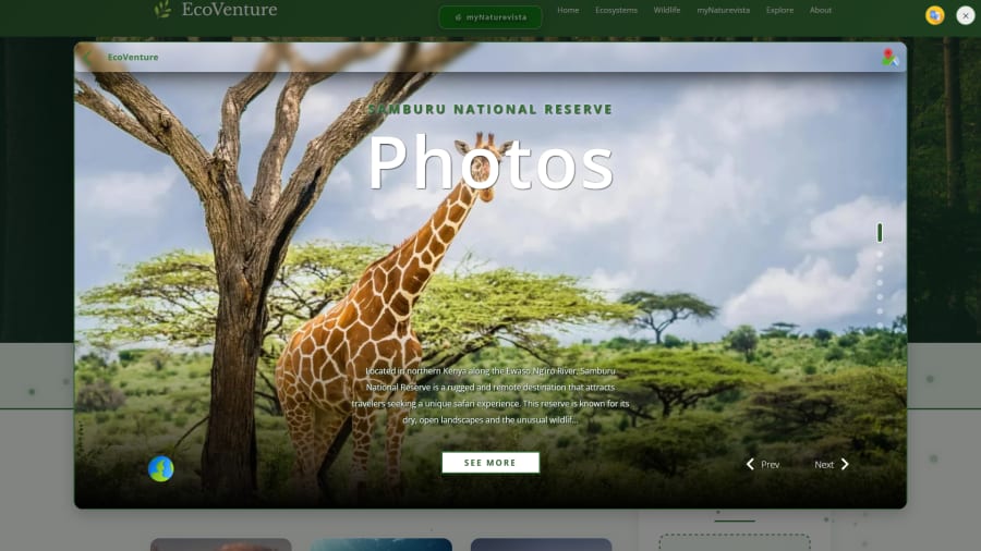 EcoVenture interactive map with natural places from myNaturevista