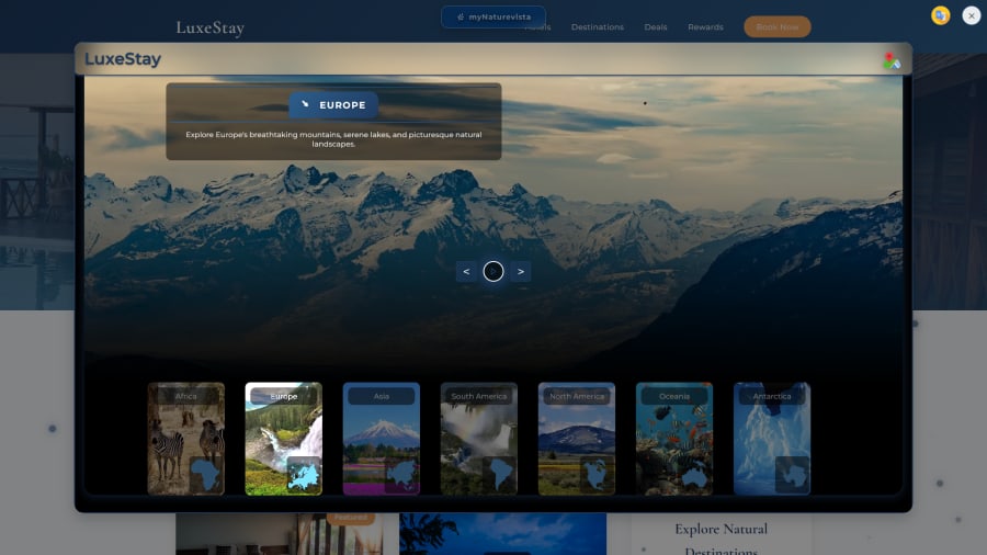 LuxeStay luxury travel site featuring myNaturevista widget