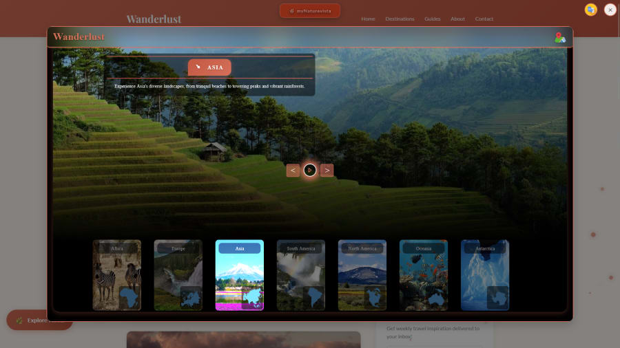 Wanderlust adventure site with myNaturevista nature widget