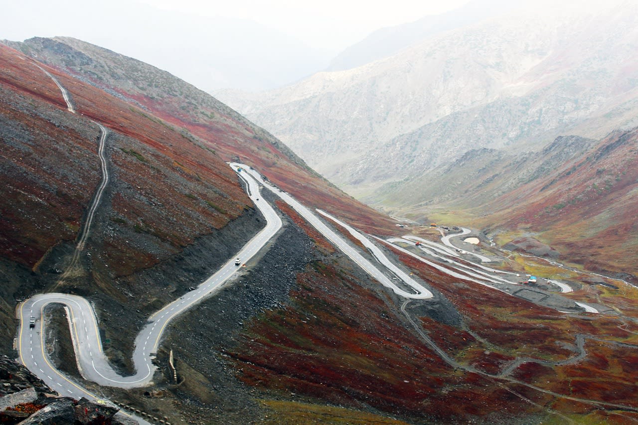 Winding path on a red mountain, Grossglockner High Alpine Road