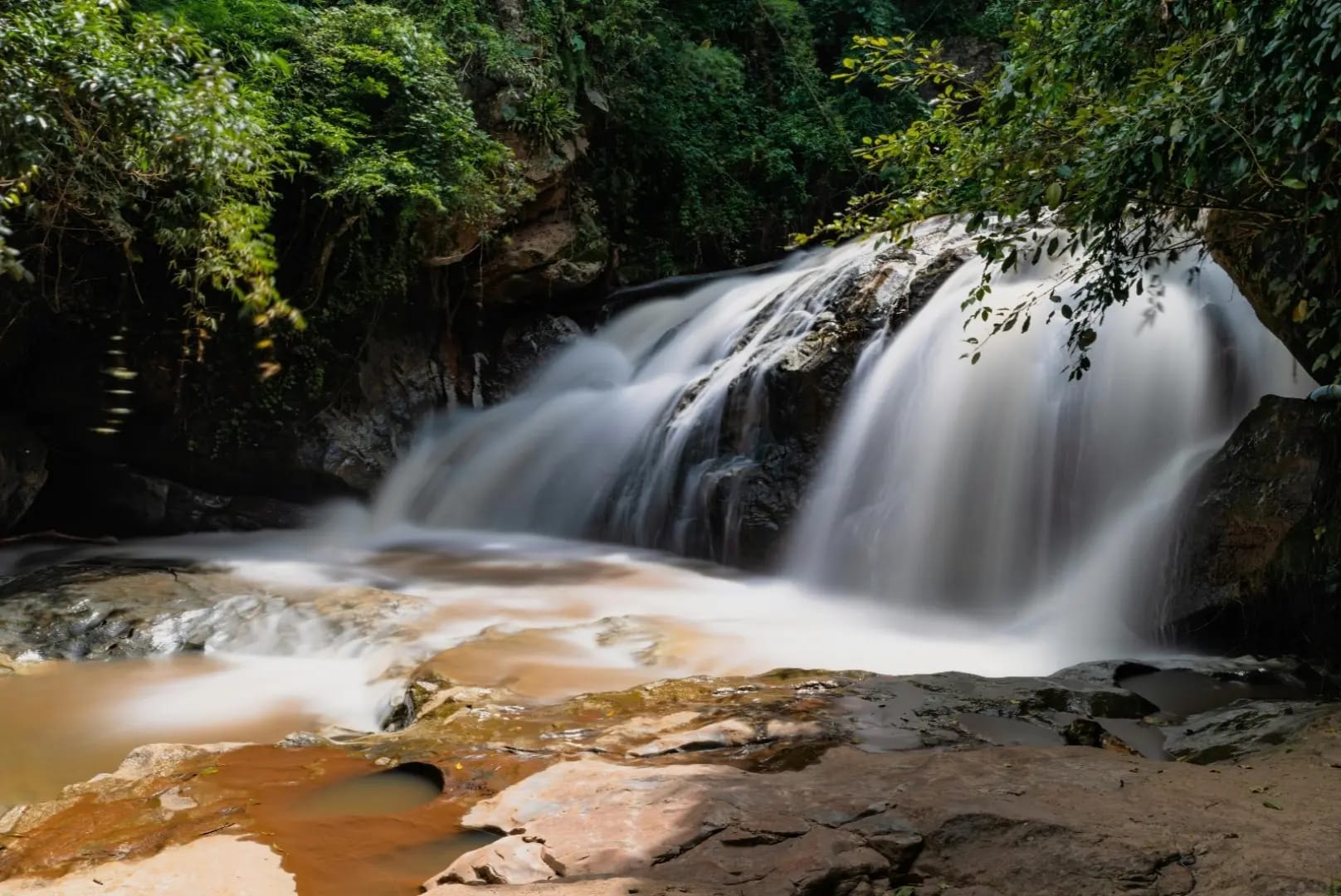 Waterfall in a wooded mountain, Krimml Waterfalls