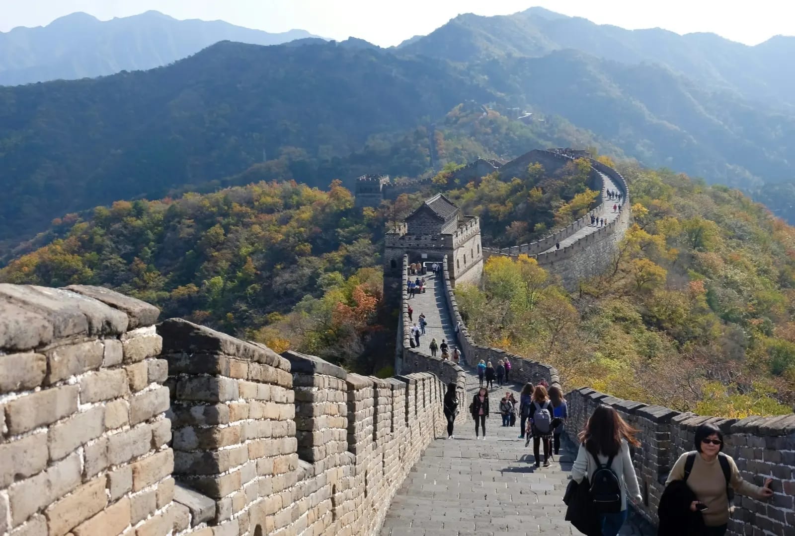 Hallway of the Great Wall in mountains with vegetation