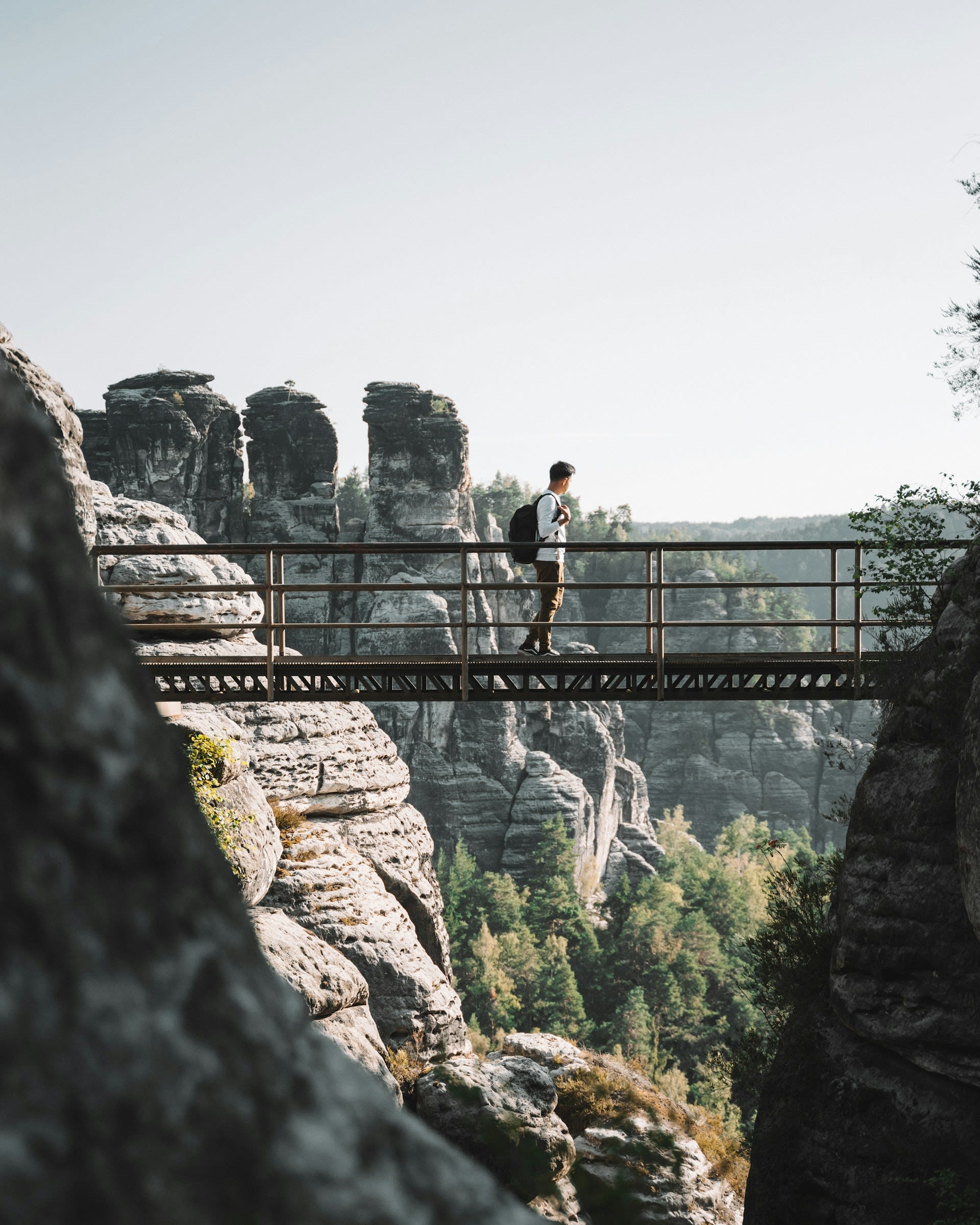 Autumn mist over the sandstone plateau and canyon landscape of Bohemian Switzerland national park