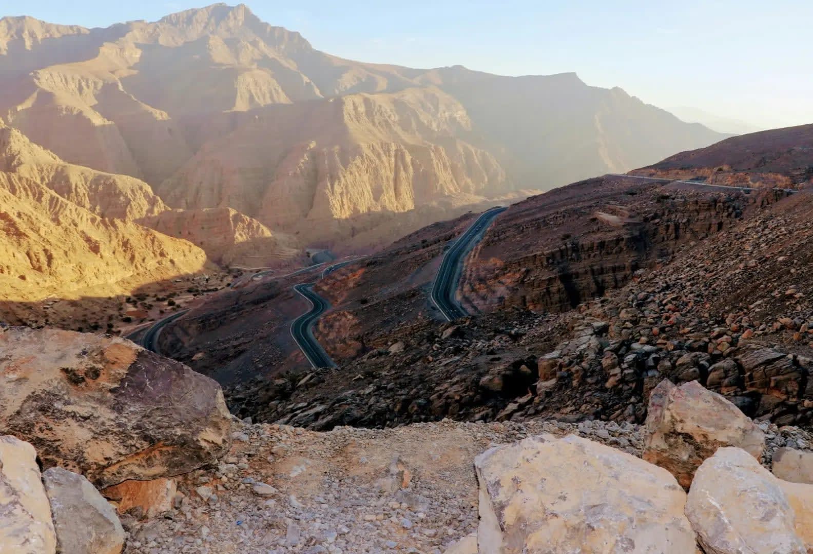 Aerial view of rocky, dry mountains, Jebel Jais