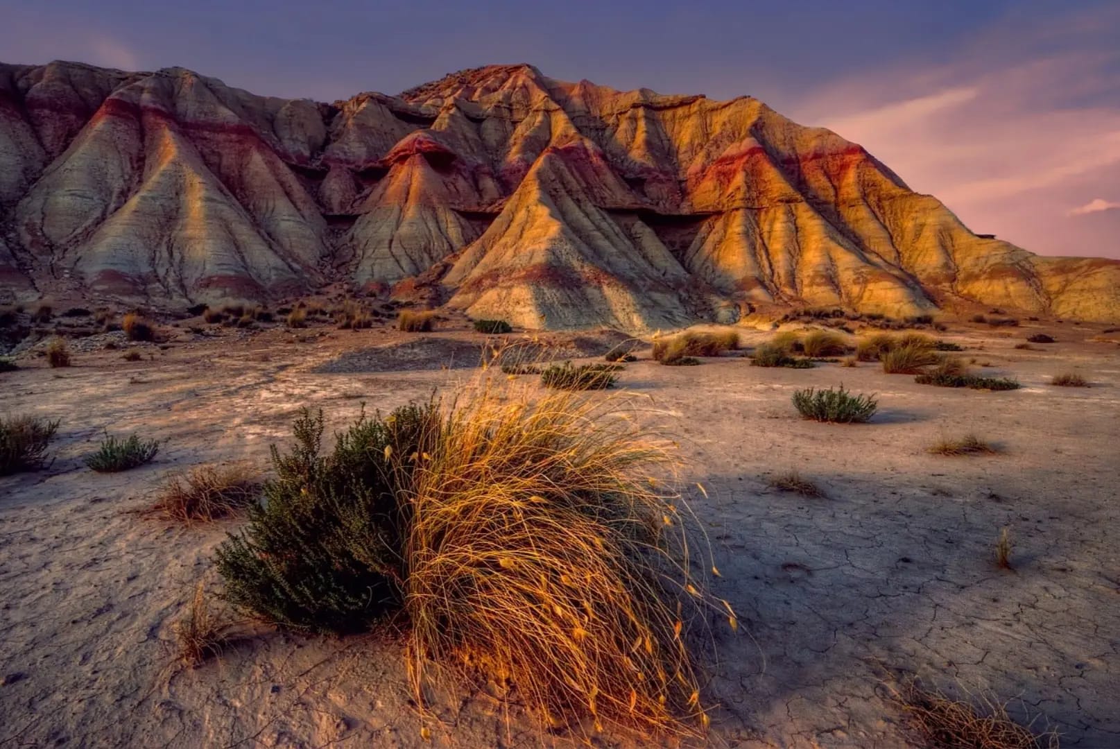 rugged, dry mountain with autumn-colored terrain, Bardenas Reales