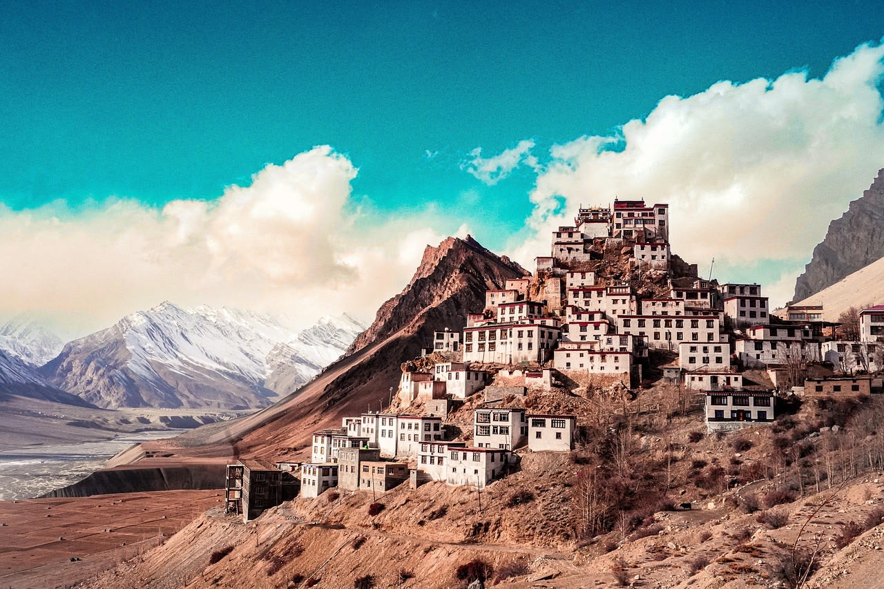 Key Monastery perched on a hilltop above the Spiti Valley in Himachal Pradesh India