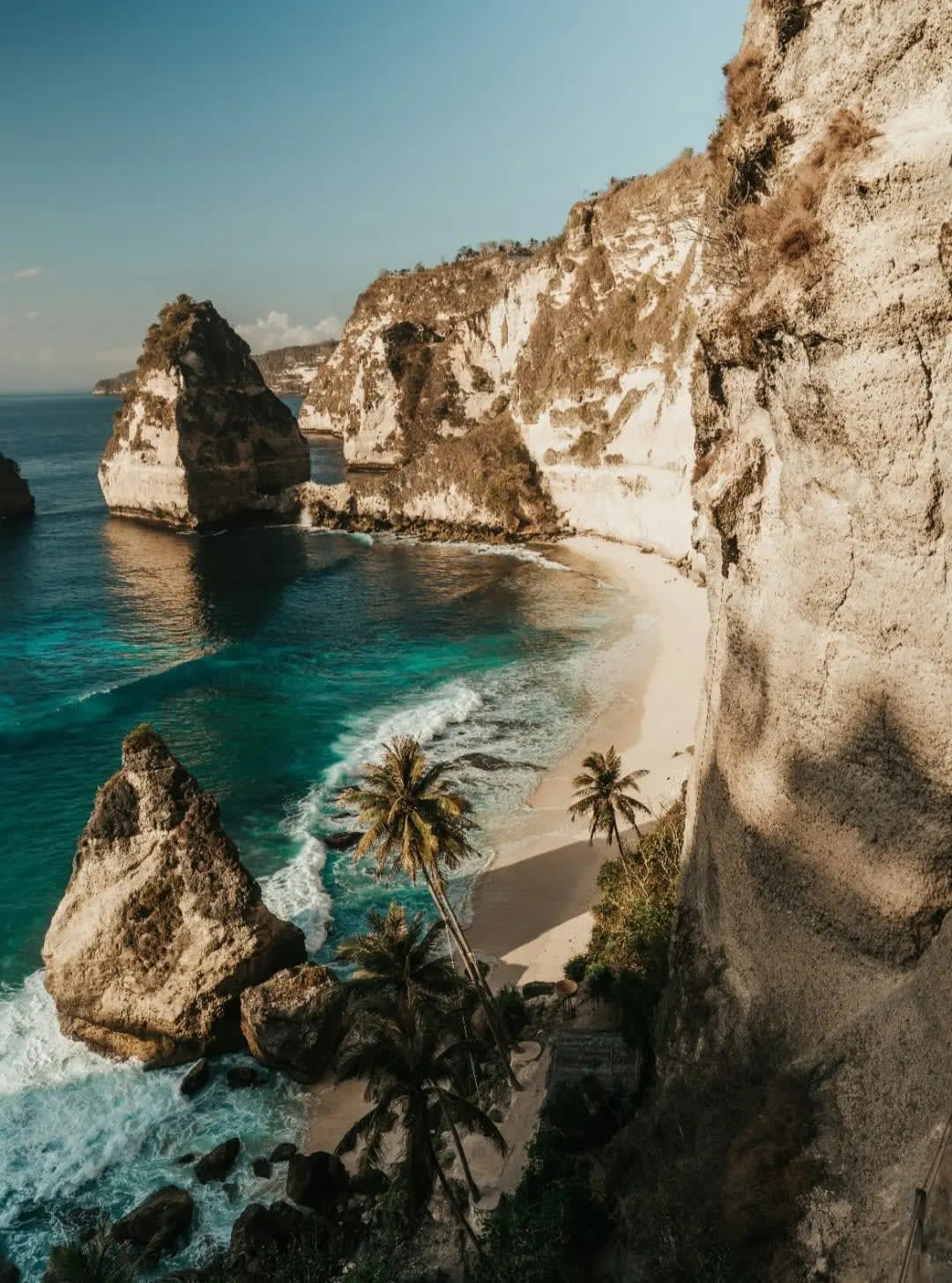 Cliff with palm trees and large rocks, Bali